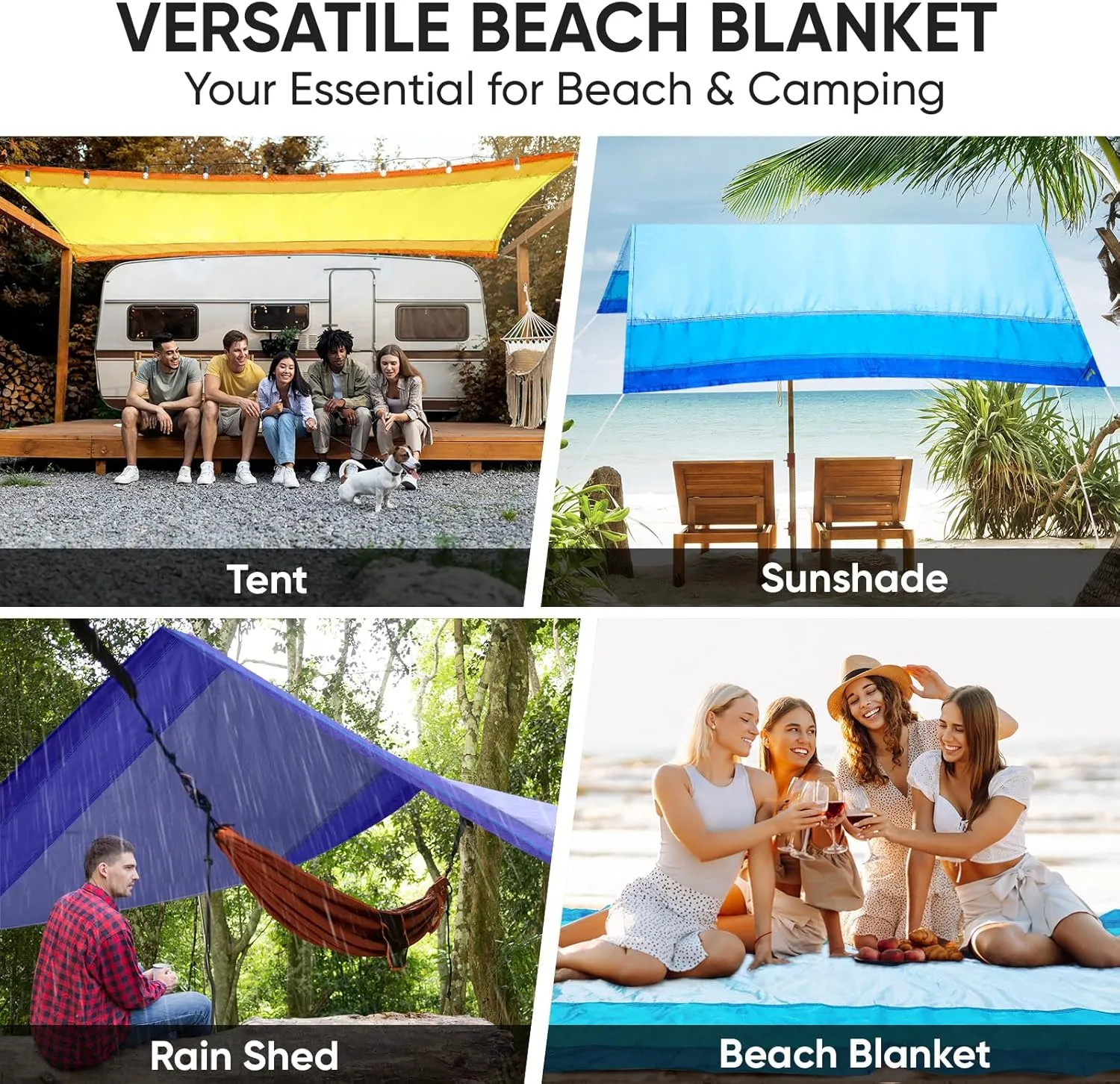 PTEROMY Beach Blanket Waterproof Sandproof, Extra Large Beach Mat with Storage Bag, Quick Drying Lightweight, 6 Stakes, Accessories for Picnic, Travel (7x7 FT, Purple)