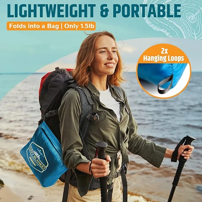 Puffy Camping Blanket Packable Vegan (Down Alternative) Compact Lightweight XL Blankets for Outdoor Cold Weather Backpacking Hiking Travel Stadium - Water-Resistant