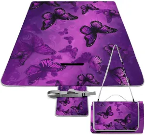 Purple Butterfly Picnic Blanket Outdoor, Oversized Beach Blanket, Foldable Lightweight Waterproof Sand Cushion Suitable for Beaches, Camping Grasslands Mat