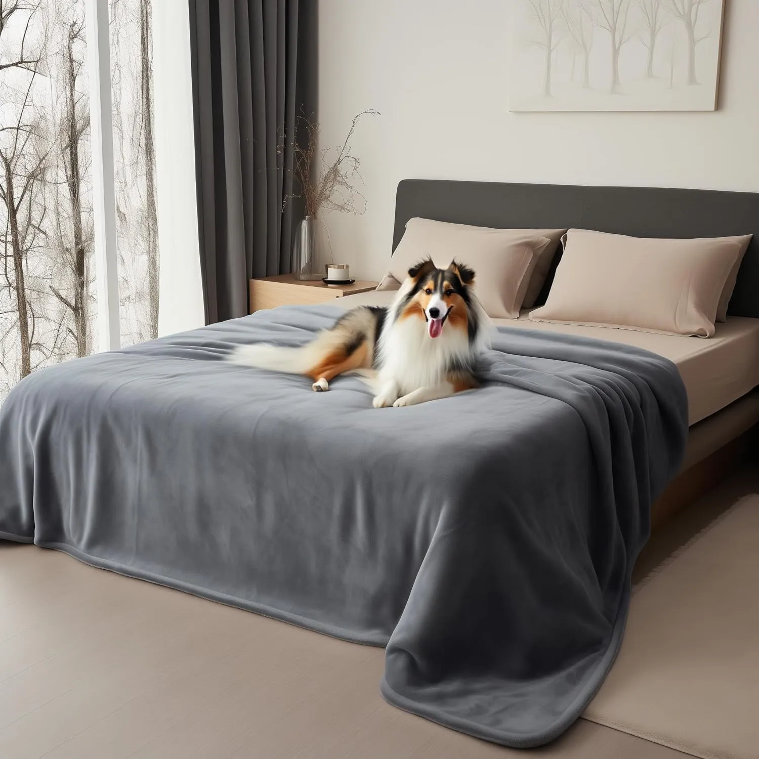 Queen Size Waterproof Blanket, Spill-Proof Cozy Flannel Splash Blanket for Bed, Stain Proof, Water Proof & Mess-Free (Moon Grey & Starlit Grey, 80x90