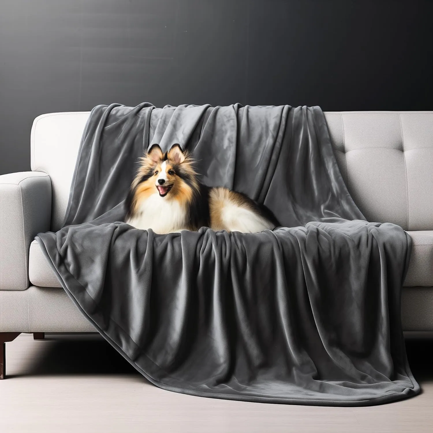 Queen Size Waterproof Blanket, Spill-Proof Cozy Flannel Splash Blanket for Bed, Stain Proof, Water Proof & Mess-Free (Moon Grey & Starlit Grey, 80x90