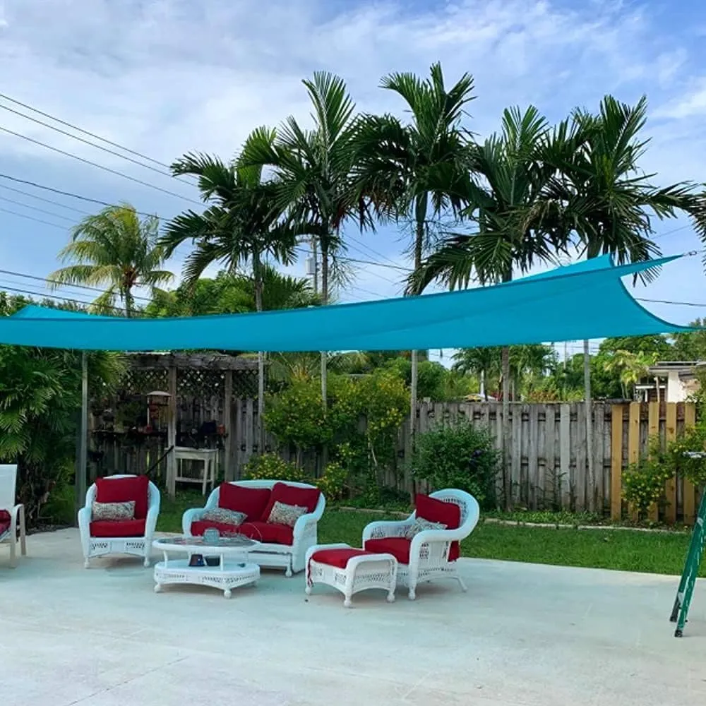 Quictent 20X20FT 185G HDPE Square Sun Shade Sail Canopy 98% UV Block Outdoor Patio Garden with Hardware Kit (20 x 20 ft, Turquoise)
