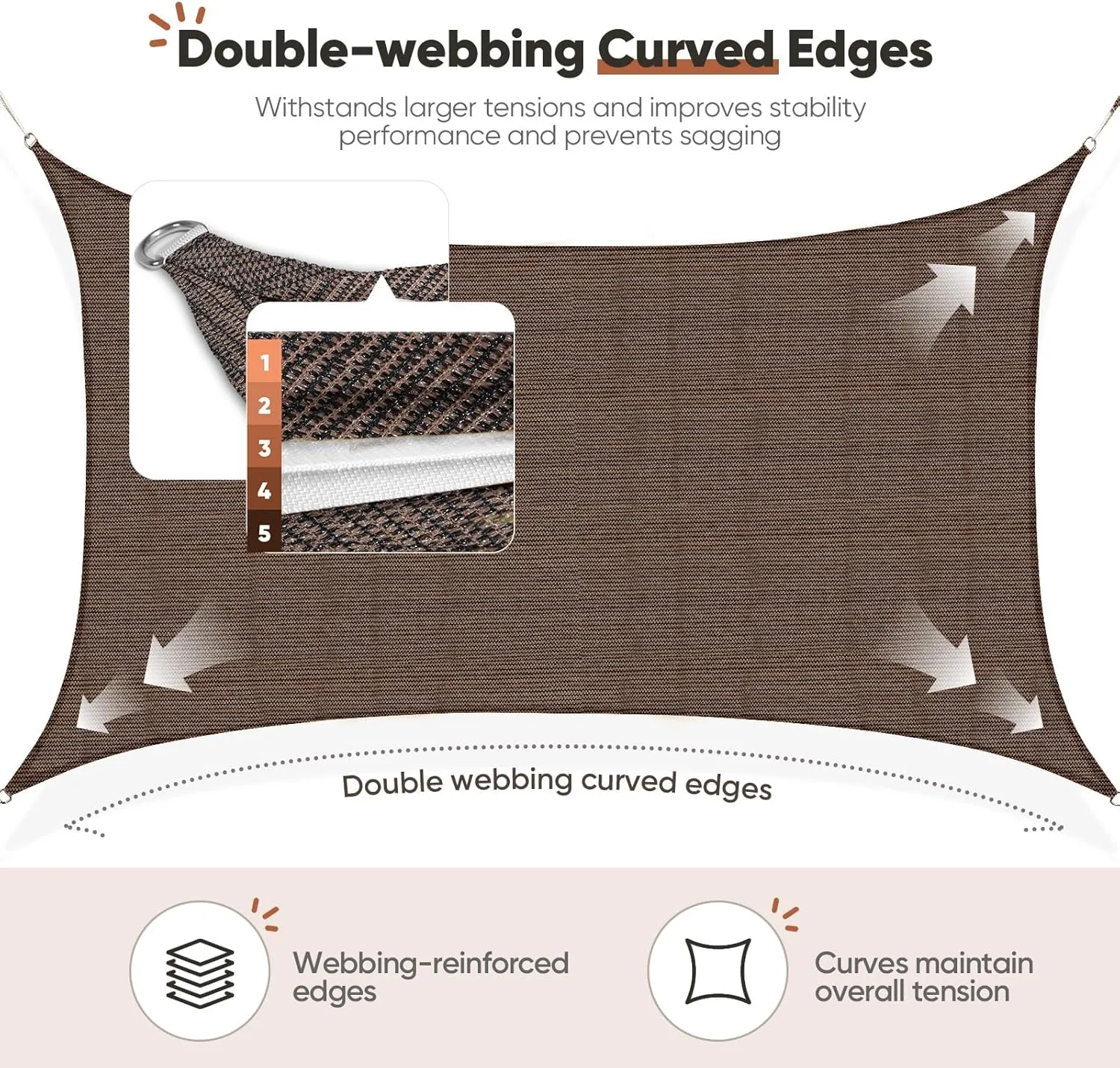 Quictent 20X20FT 185G HDPE Square Sun Shade Sail Canopy 98% UV Block Outdoor Patio Garden with Hardware Kit (Brown)
