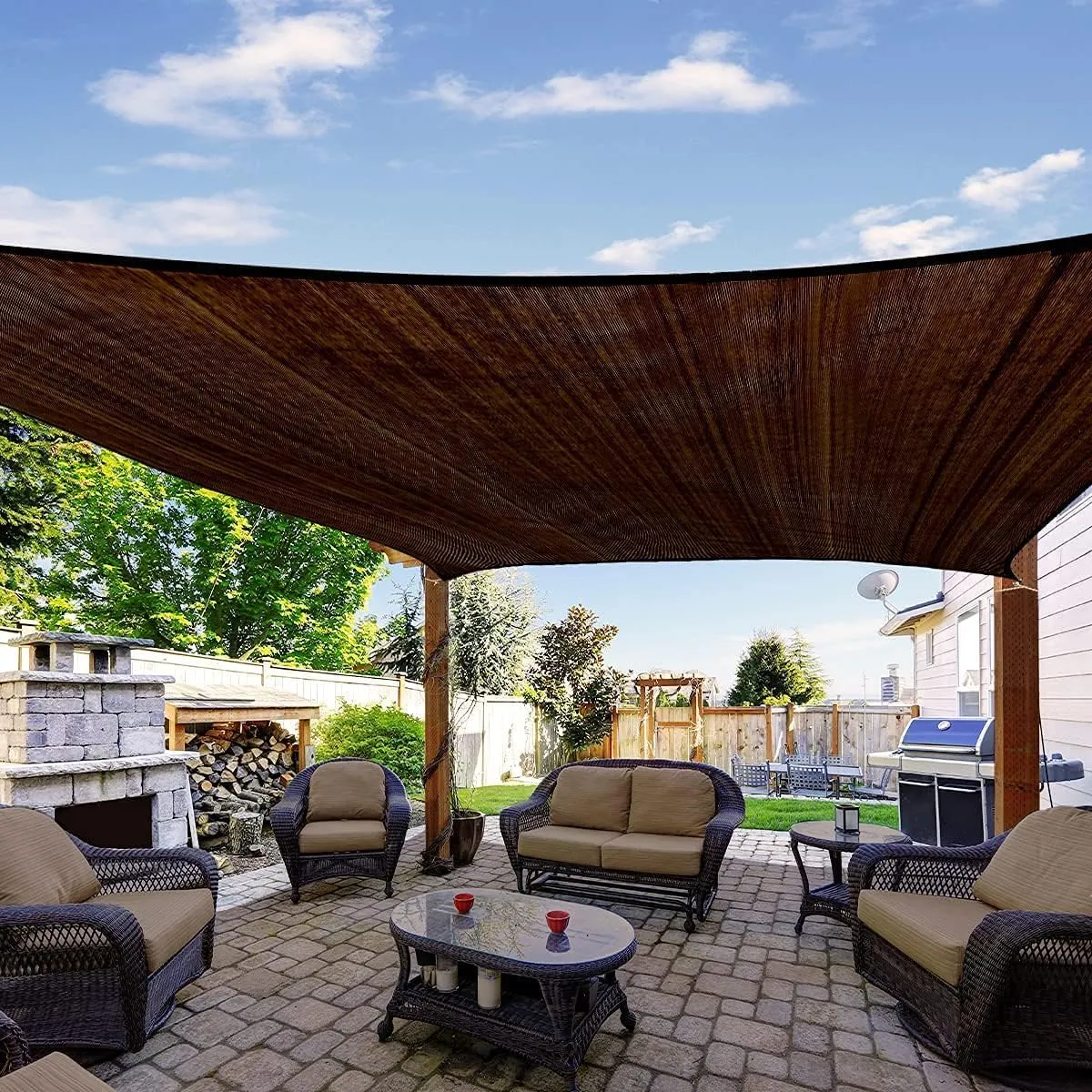 Quictent 20X20FT 185G HDPE Square Sun Shade Sail Canopy 98% UV Block Outdoor Patio Garden with Hardware Kit (Brown)