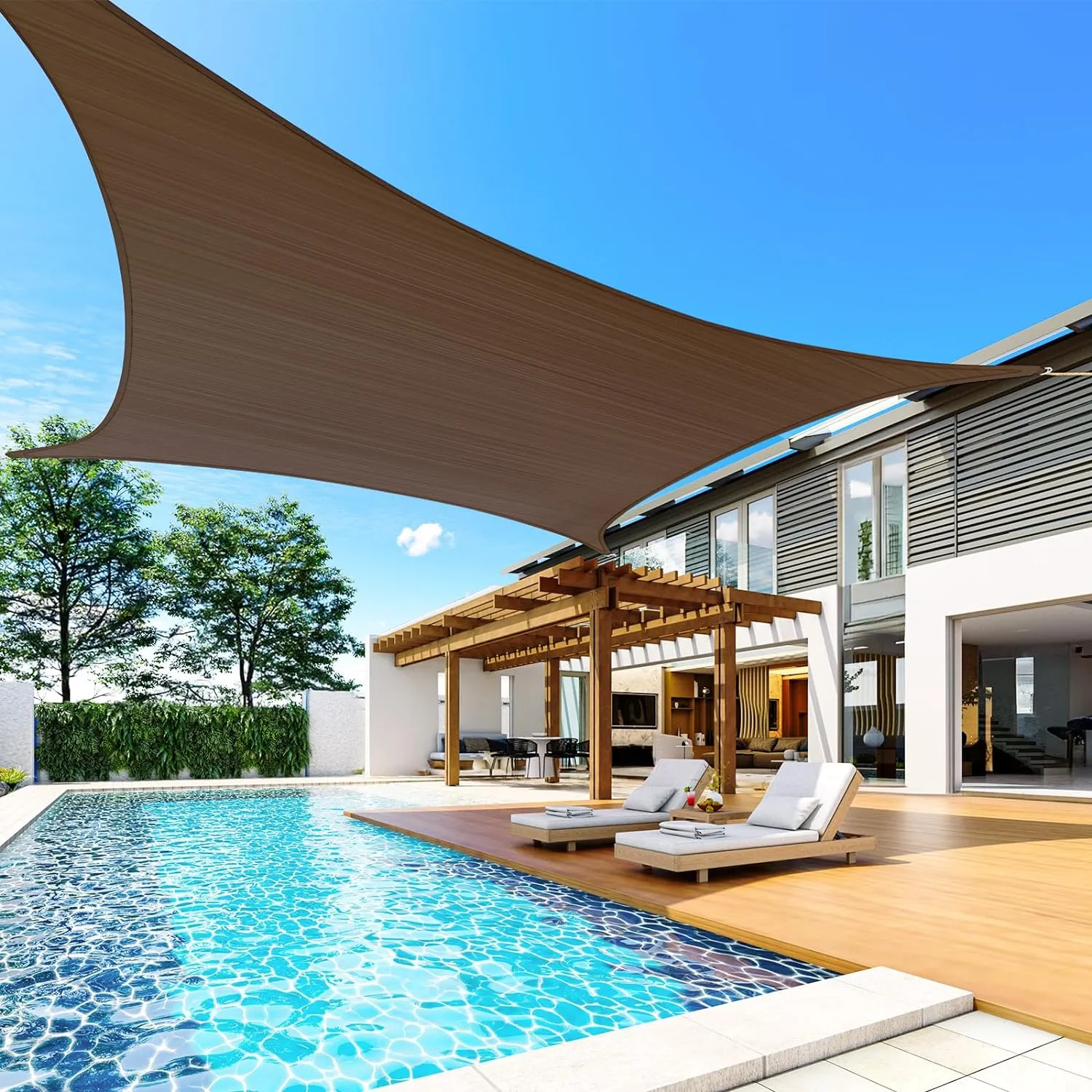 Quictent 20X20FT 185G HDPE Square Sun Shade Sail Canopy 98% UV Block Outdoor Patio Garden with Hardware Kit (Brown)