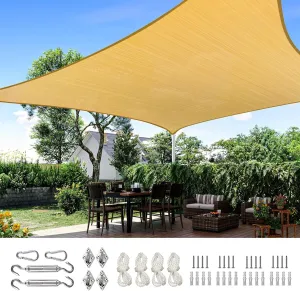 Quictent 20X20FT 185G HDPE Square Sun Shade Sail Canopy 98% UV Block Outdoor Patio Garden with Hardware Kit (Sand)