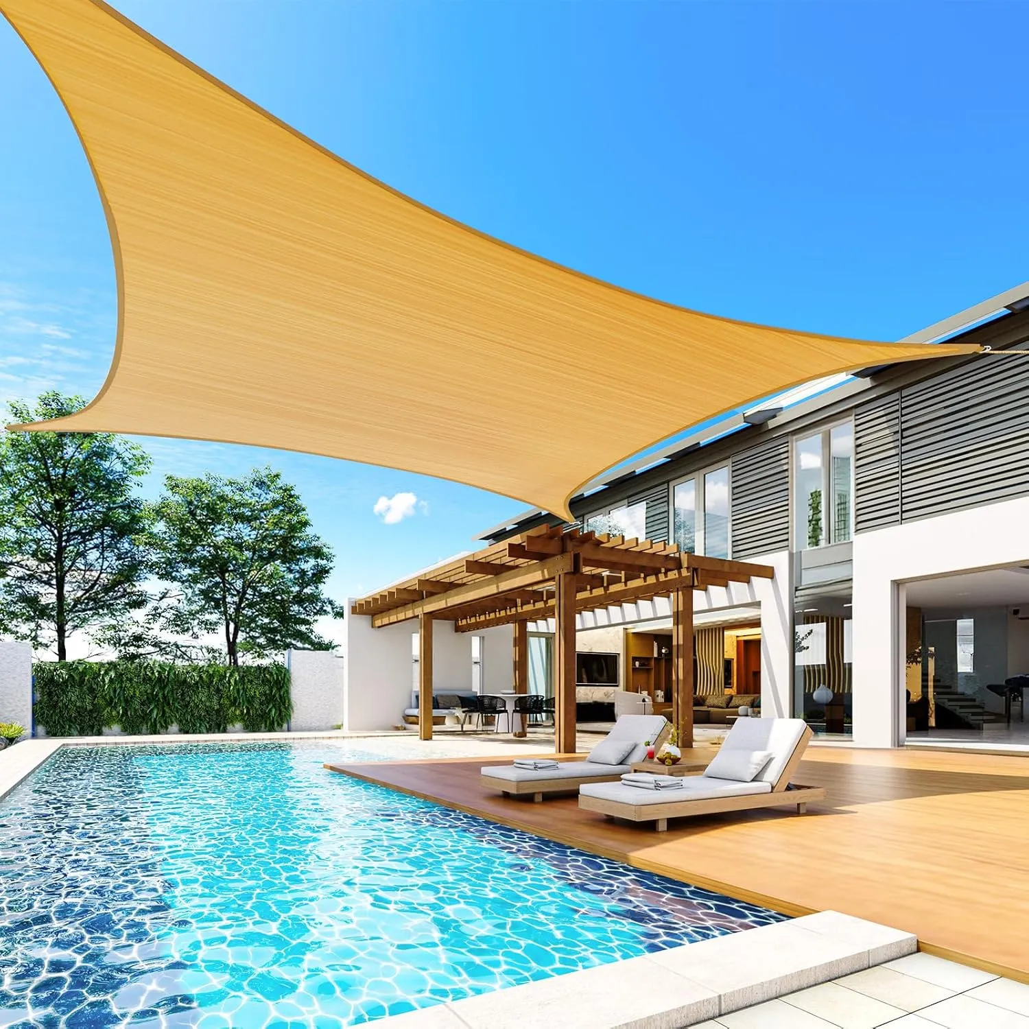 Quictent 20X20FT 185G HDPE Square Sun Shade Sail Canopy 98% UV Block Outdoor Patio Garden with Hardware Kit (Sand)