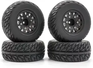 Rc Car Wheel Rim Tire Compatible with Universal 1/8 1/10 Tires Wheel RC for Model Short Course Truck General Road Tire Upgrade 3 Adapters 12MM 14MM 17MM(Black)