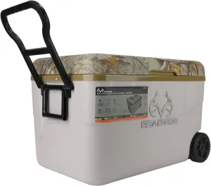 Realtree® 55 Quart Camping Cooler with Wheels and Bluetooth Speaker, IP67 Waterproof OutdoorCooler with 12000mAh Rechargeable Battery for Parties Festivals Camp Beach, Keeps Ice for 3 Daysand Up
