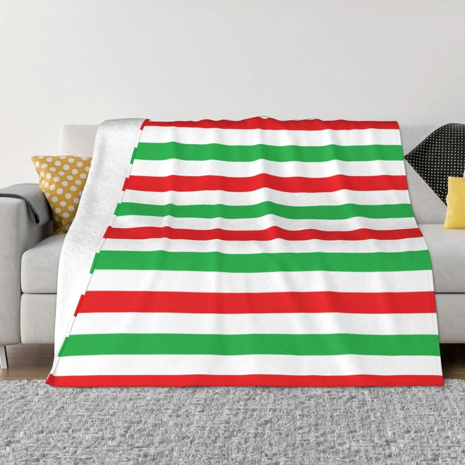 Red, White and Green Stripes 60"X50" Flannel Blanket - 100% Soft Polyester, Lightweight and Warm, Suitable for Families, Camping, Travel