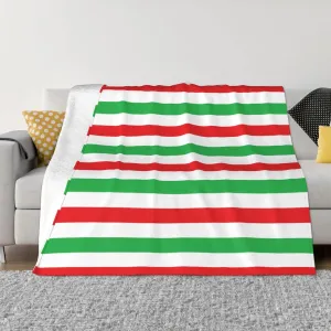 Red, White and Green Stripes 60"X50" Flannel Blanket - 100% Soft Polyester, Lightweight and Warm, Suitable for Families, Camping, Travel