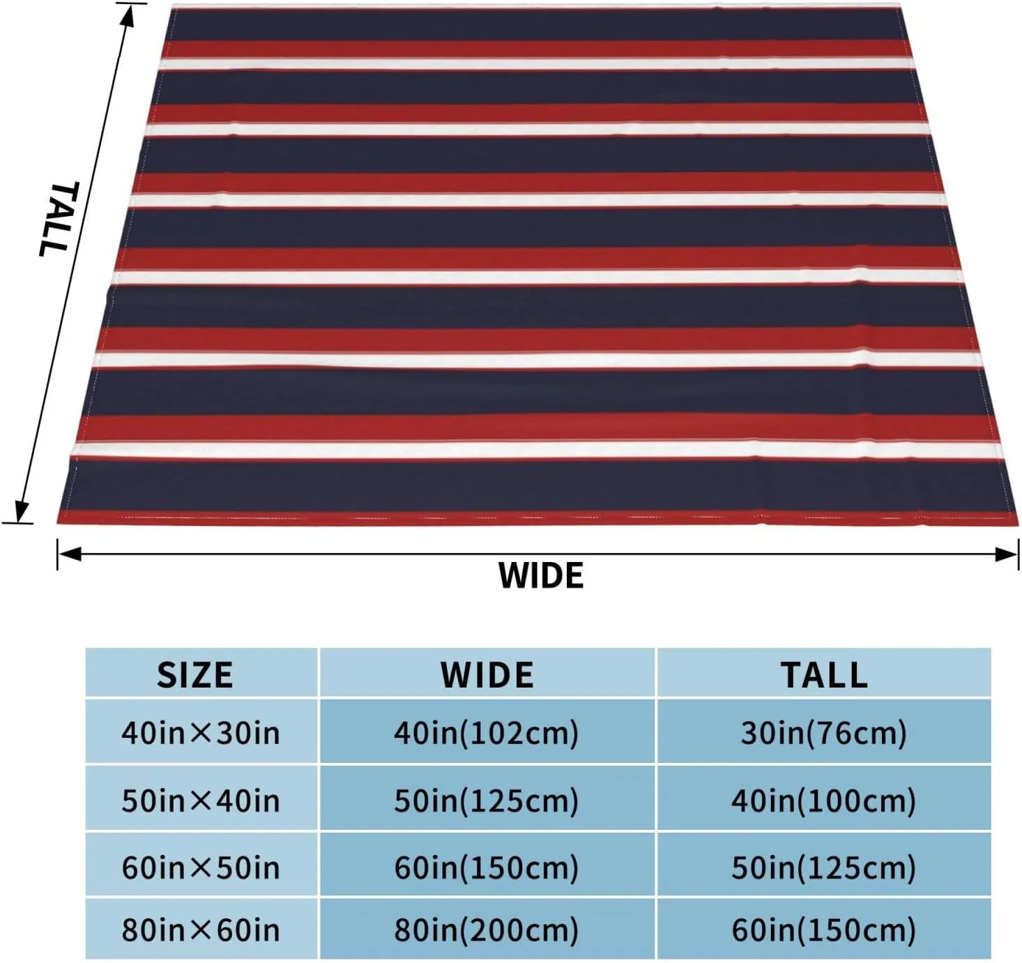 Red White Navy Blue Stripes Nautical Stripe 60"X50" Flannel Blanket - 100% Soft Polyester, Lightweight and Warm, Suitable for Families, Camping, Travel