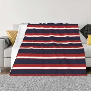 Red White Navy Blue Stripes Nautical Stripe 60"X50" Flannel Blanket - 100% Soft Polyester, Lightweight and Warm, Suitable for Families, Camping, Travel