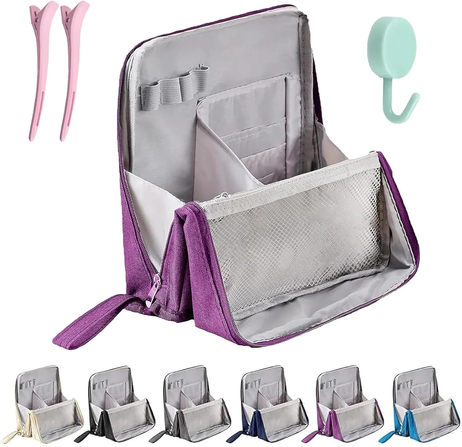 Relevanton Standing Makeup Bag, 2025 New Doresty Standing Makeup Bag Portable, Large Capacity, Multi-purpose Oxford Cloth Standing Makeup Bags with 8 Compartments (Purple)