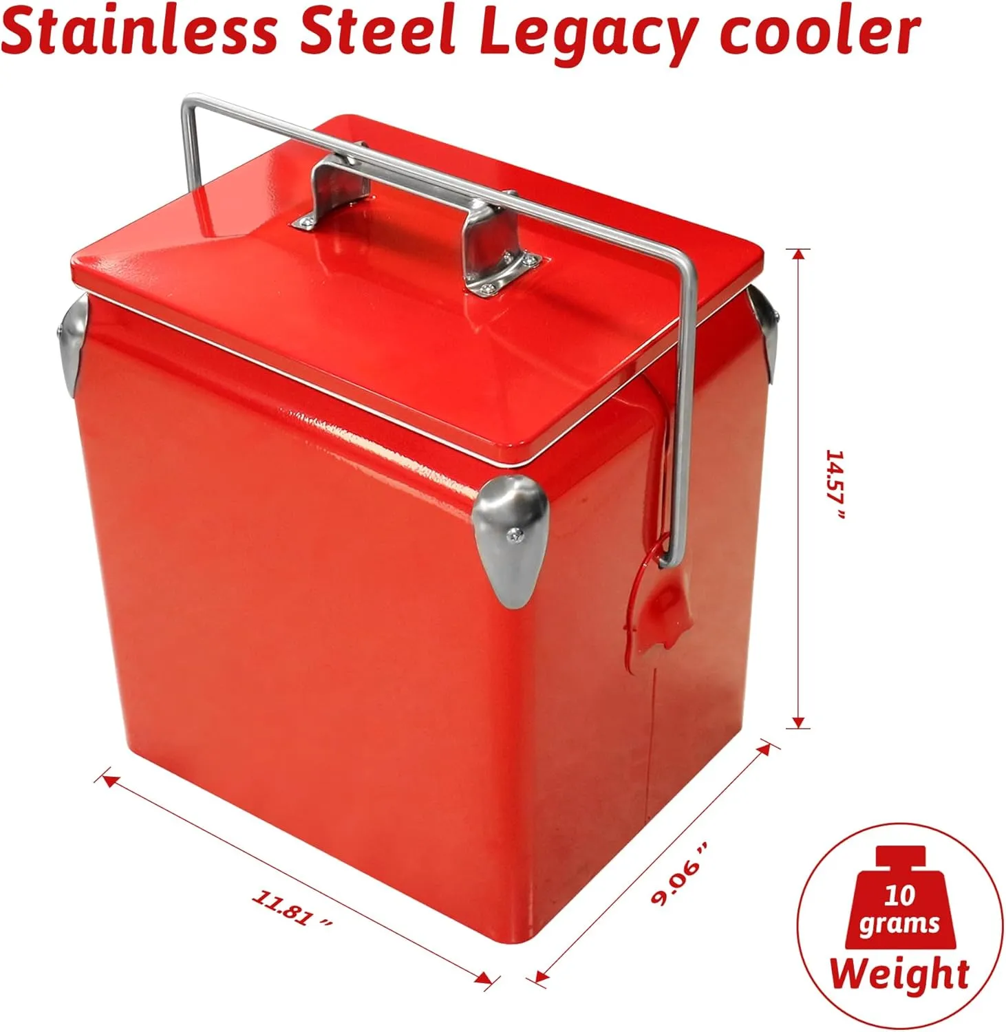 Retro Ice Chest Cooler with Bottle Opener 13L (14Qt), Stainless Steel Vintage Style Ice Bucket for Camping, Party, Beach, Picnic, RV, BBQ, Tailgating, Fishing