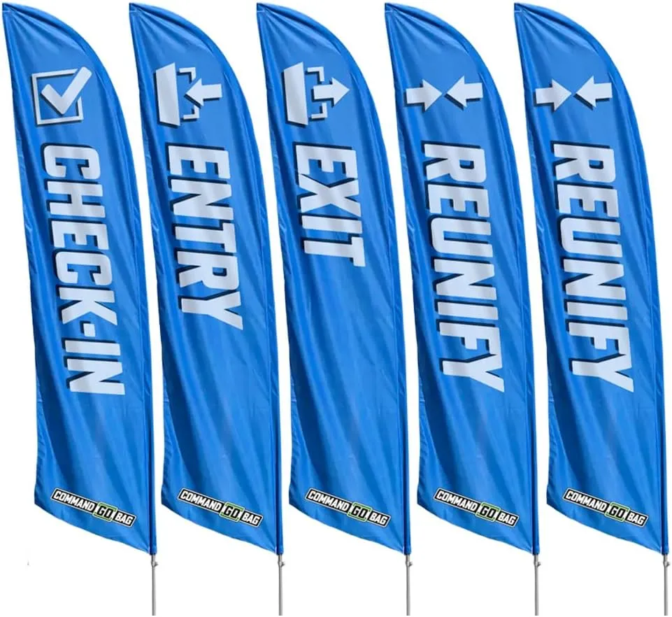 Reunification Flag Kit, Essential Emergency Response Solution for Schools, Parents, Guardians, 2 Banners, Entry/Exit Signs, 5 Ground Spike Bases, Suction Vehicle Mount Bases, Blue