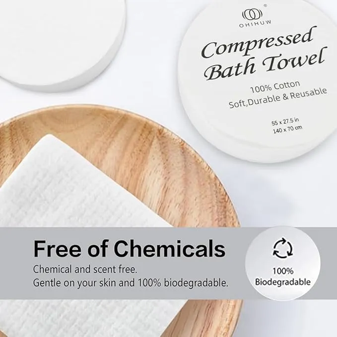 Reusable Travel Towel Compressed, Larger and Thicker Compressed Towel Tablets, Disposable Bath Towel for Camping Hiking Beach Swim(55x27 inch,3 Pack)