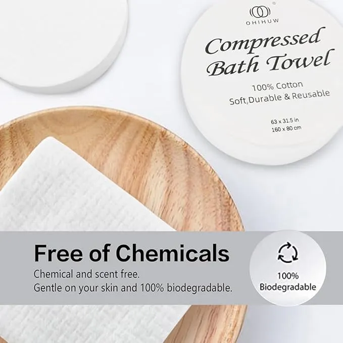 Reusable Travel Towel Compressed, Larger and Thicker Compressed Towel Tablets, Disposable Bath Towel for Camping Hiking Beach Swim(63x31 inch,6 Pack)