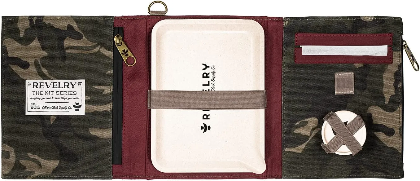 Revelry Supply Carrying Case All-in-one Kit, Lockable with 2 Pockets, Tray and Spice Grinder (Camo Brown)