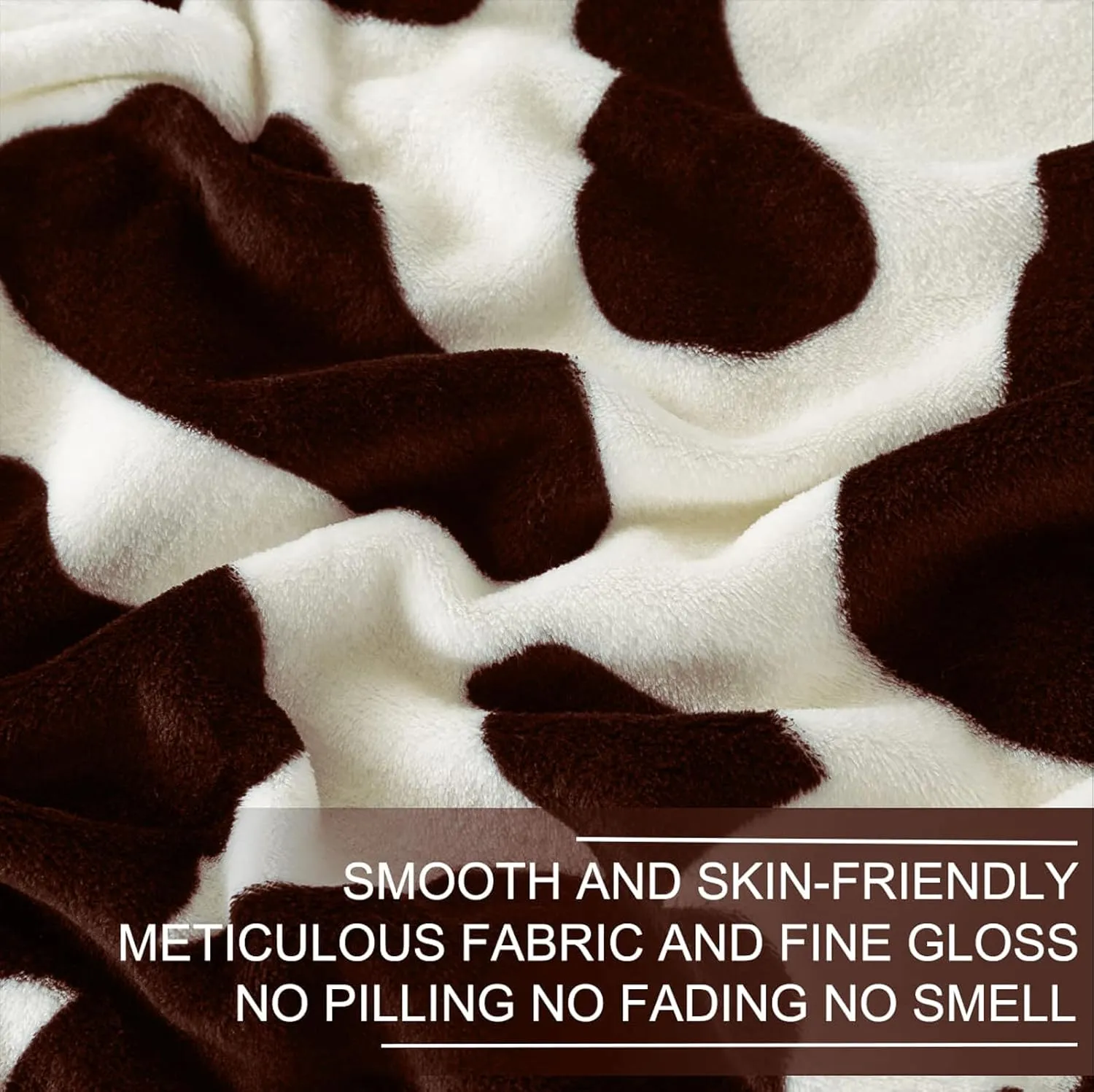 Richave Fleece Cow Print Blanket for All Season - Premium Lightweight Anti-Static Brown and Ivory Queen/Full Size Blankets, Bedroom Decor 90" x 90"(Brown Cow)
