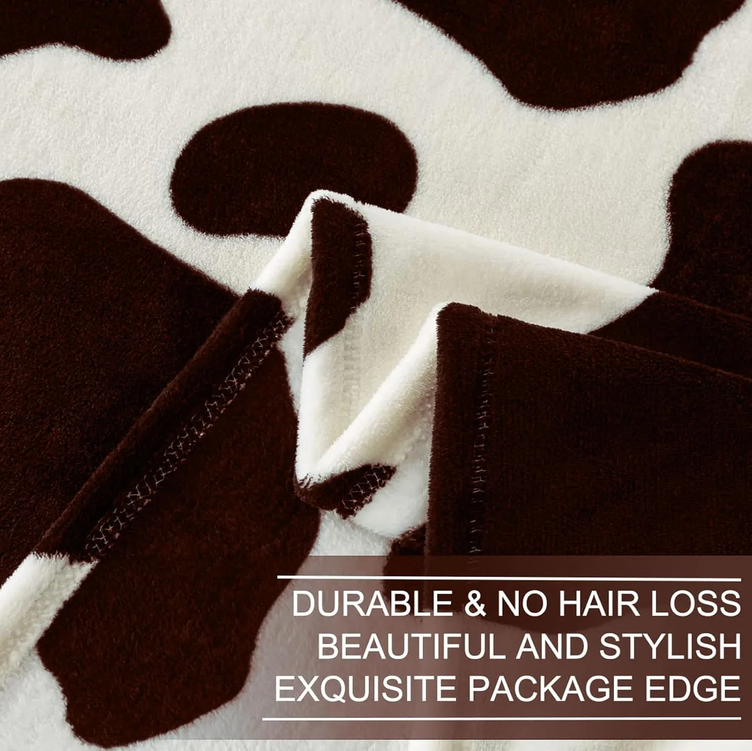 Richave Fleece Cow Print Blanket for All Season - Premium Lightweight Anti-Static Brown and Ivory Queen/Full Size Blankets, Bedroom Decor 90" x 90"(Brown Cow)