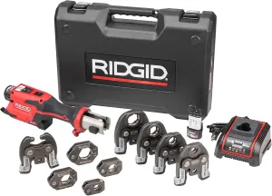 RIDGID 78208 RP 251 Compact Press Tool Battery Kit with ProPress Rings and Jaws (1/2" to 1-1/4") and C1 Actuator, In-Line Pressing Tool for Copper, Stainless Steel, PEX, and Carbon Steel