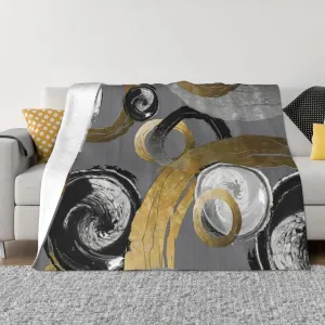 Rings Circles Modern Abstract Gold Black Grey 80"X60" Flannel Blanket - 100% Soft Polyester, Lightweight and Warm, Suitable for Families, Camping, Travel