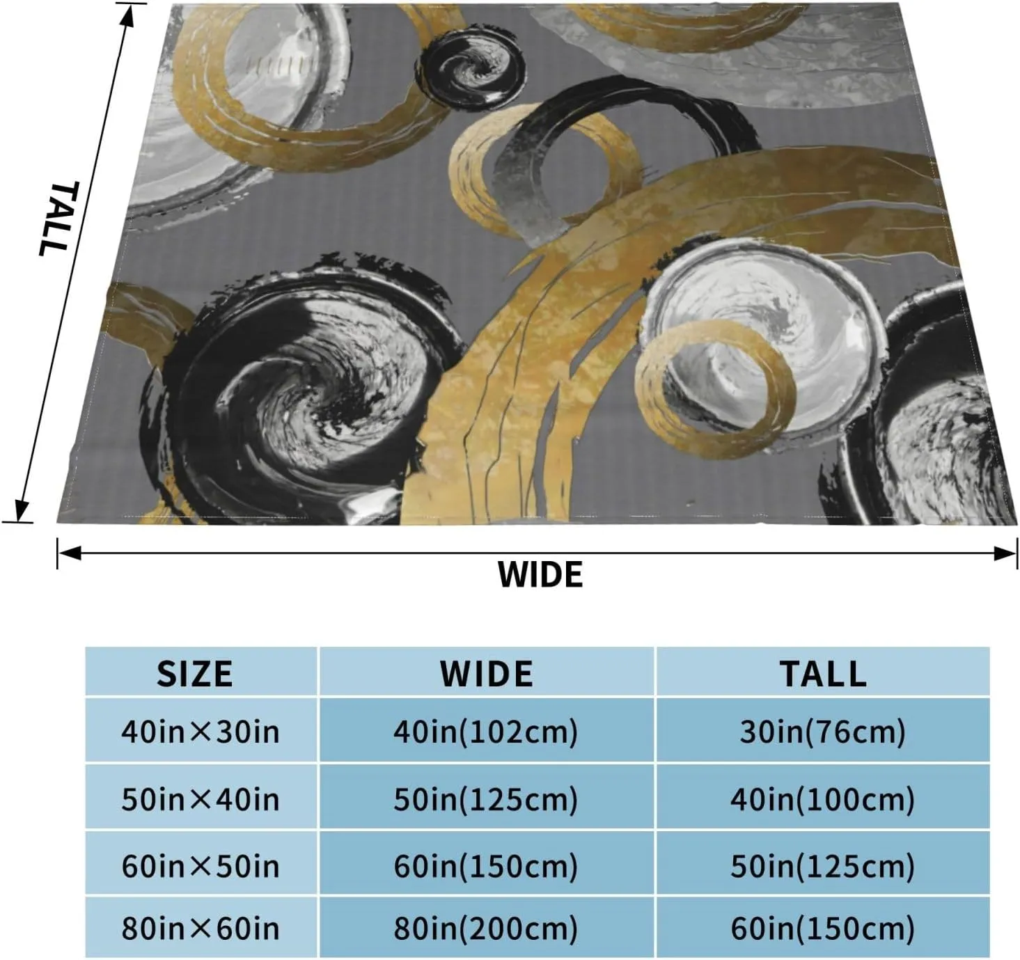 Rings Circles Modern Abstract Gold Black Grey 80"X60" Flannel Blanket - 100% Soft Polyester, Lightweight and Warm, Suitable for Families, Camping, Travel