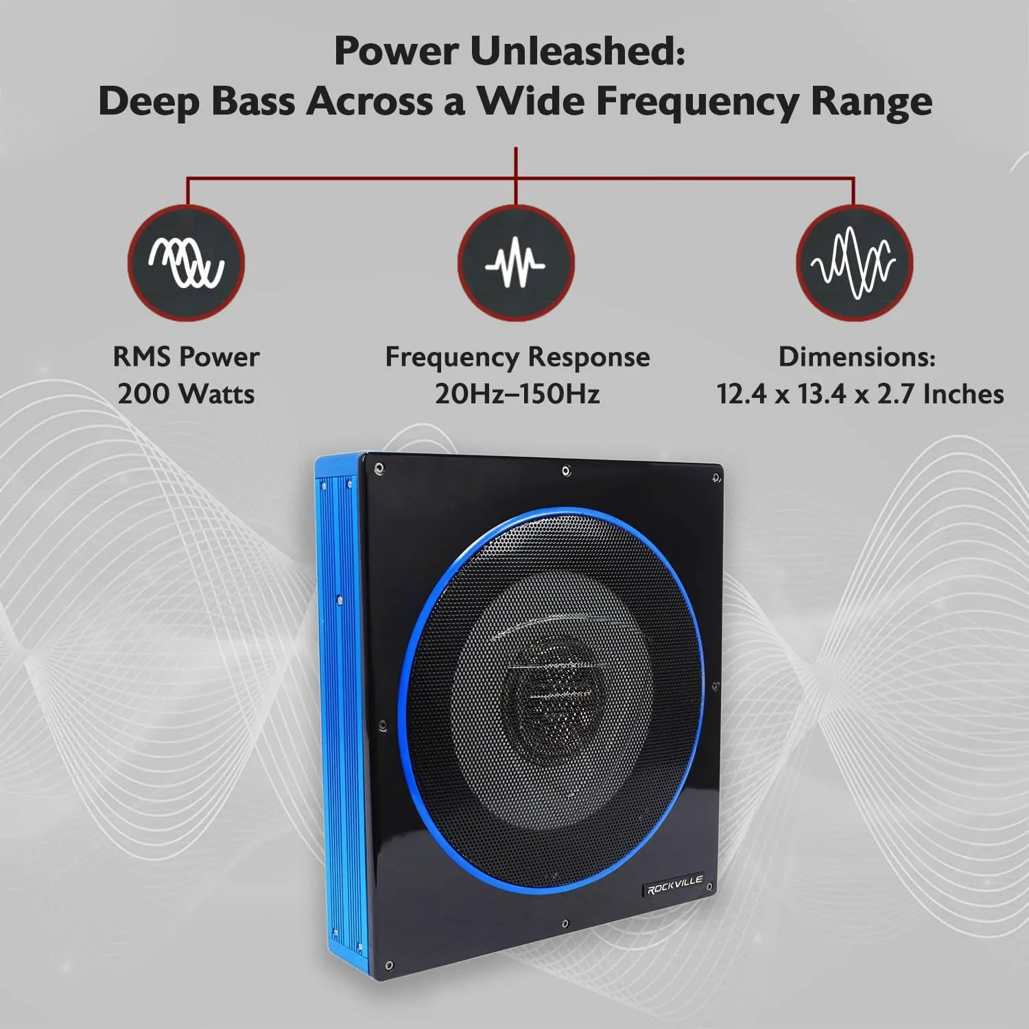 Rockville RW10CA 800W Peak Slim 10" Active Powered Car Subwoofer, Low Profile, Built-in Amp, Remote Bass Control, Perfect for Compact Car Audio Systems