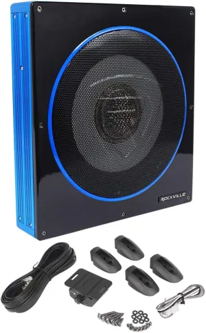 Rockville RW10CA 800W Peak Slim 10" Active Powered Car Subwoofer, Low Profile, Built-in Amp, Remote Bass Control, Perfect for Compact Car Audio Systems