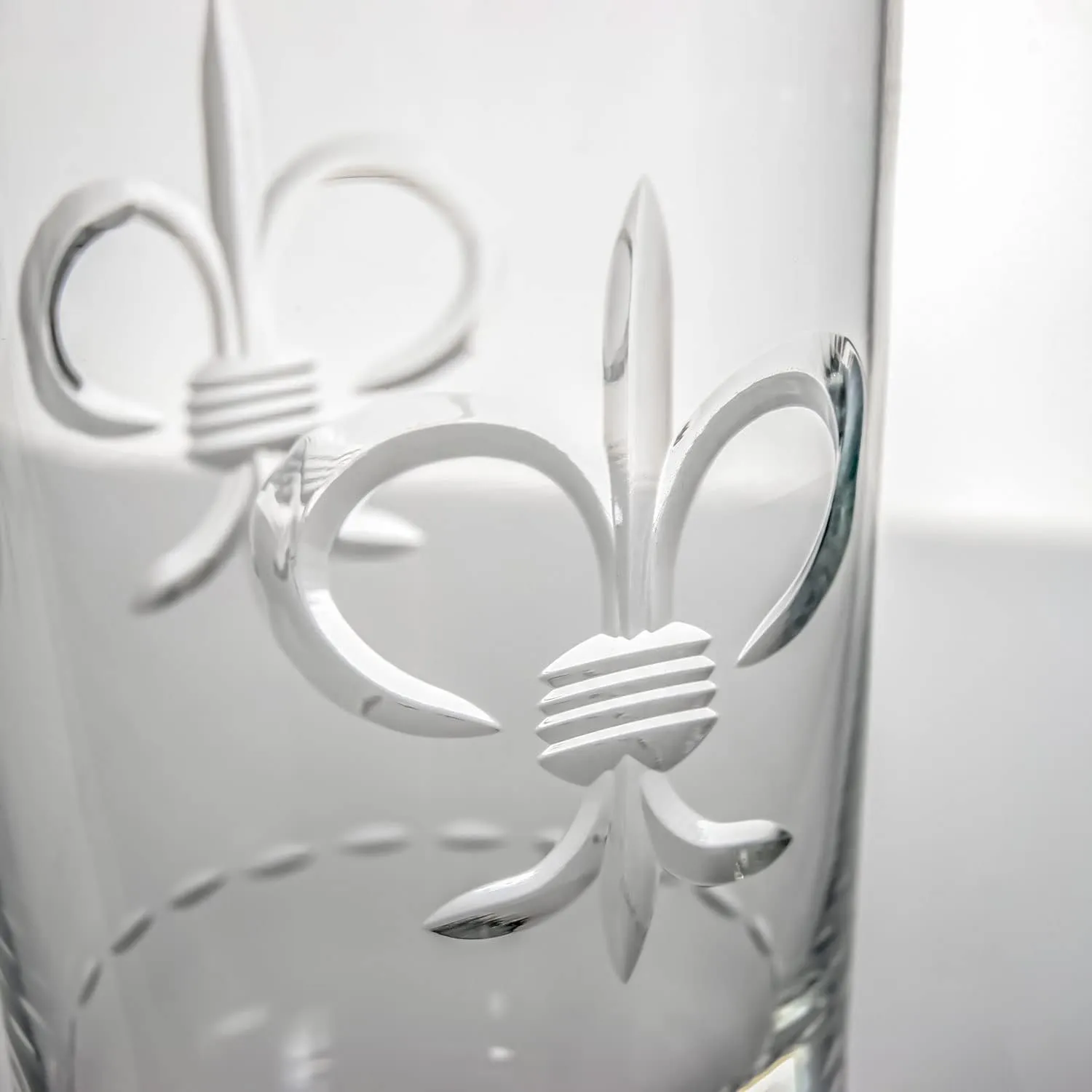 Rolf Glass Fleur De Lis Highball Glass 15 ounce - Set of 4 Cooler Glasses - Lead-Free Etched Drinking Glass with Heavy Base - Proudly Made in the USA