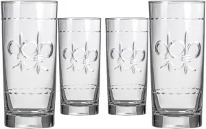 Rolf Glass Fleur De Lis Highball Glass 15 ounce - Set of 4 Cooler Glasses - Lead-Free Etched Drinking Glass with Heavy Base - Proudly Made in the USA