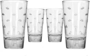 Rolf Glass Mothership UFO Cow Highball Glass 15 ounce – Engraved Cooler Glasses – Lead-Free Glass - Etched Drinking Glass with Heavy Base – Proudly Made in the USA (Set of 4)