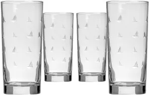 Rolf Glass Sailing Highball Glass 15 ounce | Set of 4 Cooler Glasses | Etched, Lead-Free Drinking Glass with Heavy Base | Made in the USA