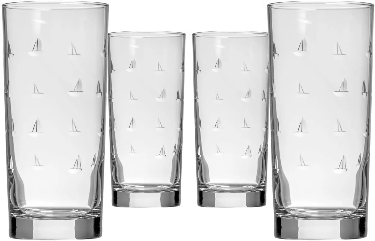 Rolf Glass Sailing Highball Glass 15 ounce | Set of 4 Cooler Glasses | Etched, Lead-Free Drinking Glass with Heavy Base | Made in the USA