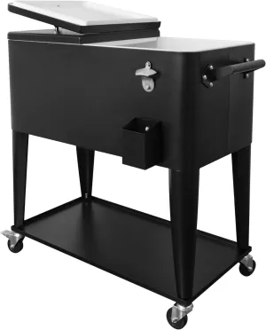Rolling Cooler Cart Ice Chest for Outdoor Patio Deck Party Portable Bar Cold Drink Beverage Cart, Backyard Cooler Trolley on Wheels with Shelf,80 Quart Cooling Bins, Bottle Opener