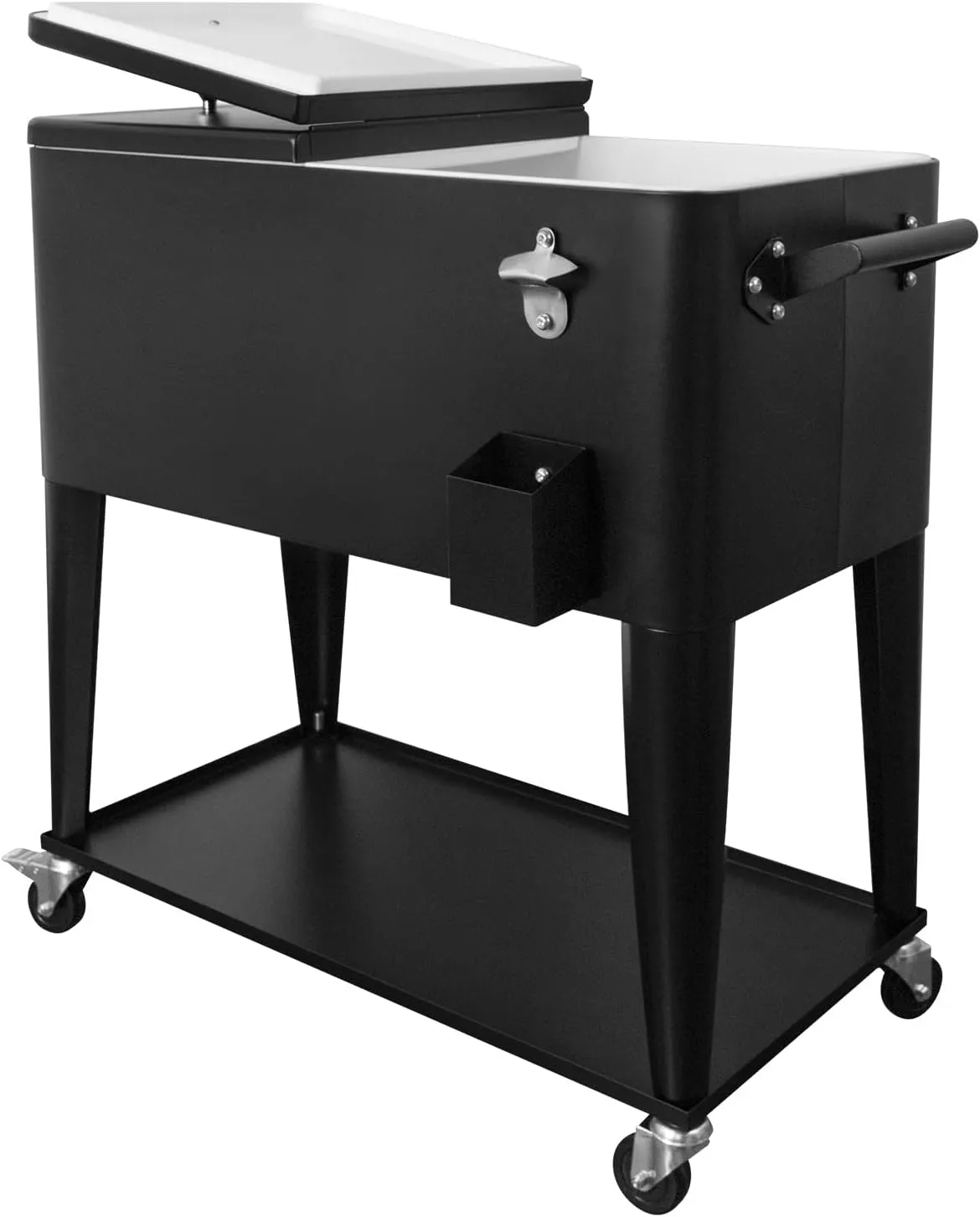 Rolling Cooler Cart Ice Chest for Outdoor Patio Deck Party Portable Bar Cold Drink Beverage Cart, Backyard Cooler Trolley on Wheels with Shelf,80 Quart Cooling Bins, Bottle Opener