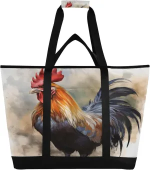 Rooster Reusable Insulated Cooler Bag with Ice Pack Compartment - Large 47L Waterproof Thermal Grocery Tote for Picnic Beach Camping Lunch Storage