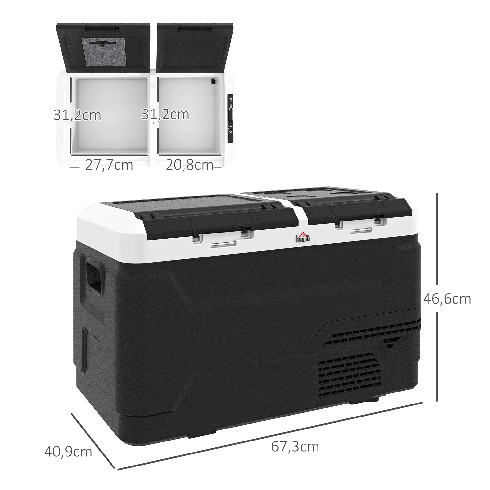 Rootz 2 Zone Portable Electric Cooler - Car Refrigerator - Travel Cooler - Stay Cool Anywhere - 67.3cm x 40.9cm x 46.6cm