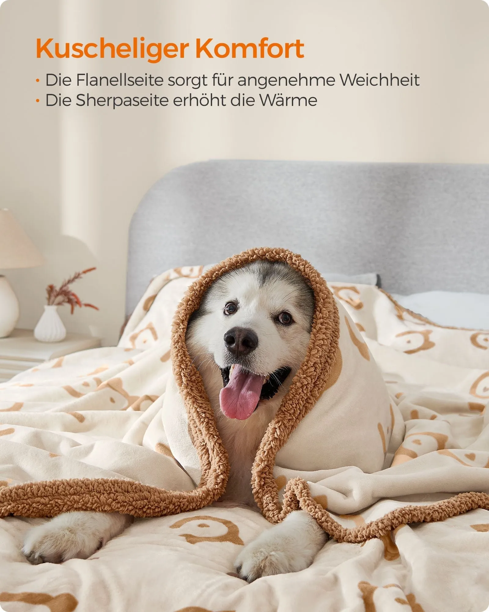 Rootz Pet Blanket - Dog Blanket - Cat Cover - Sherpa Material - Waterproof Film - Flannel - 229cm x 203cm - Beige - Lightweight 2.4kg