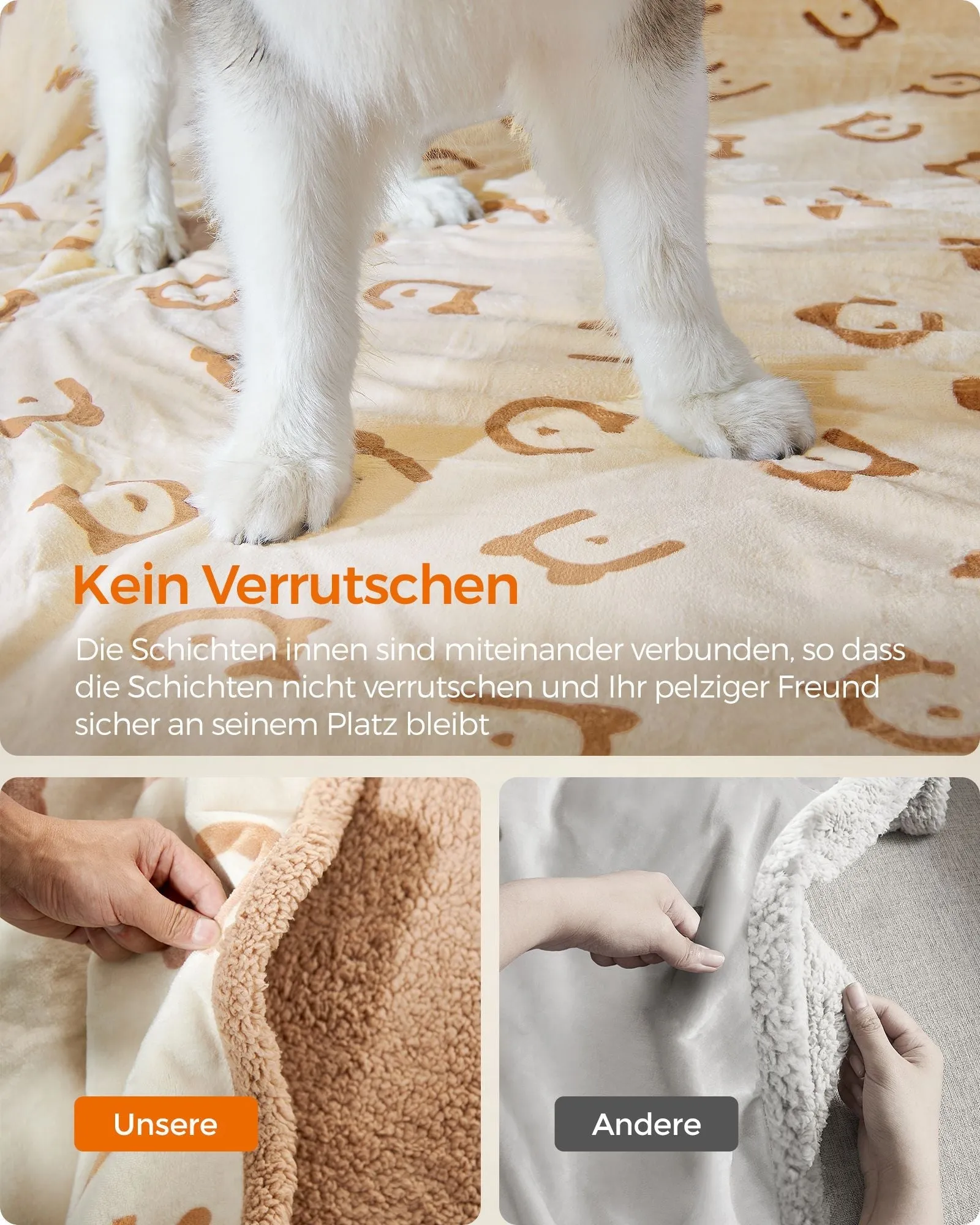 Rootz Pet Blanket - Dog Blanket - Cat Cover - Sherpa Material - Waterproof Film - Flannel - 229cm x 203cm - Beige - Lightweight 2.4kg