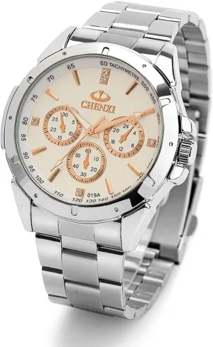 RORIOS Men's Watches Analog Quartz Watch Multi-Function Men Watch with Stainless Steel Brecelet Waterproof Luminous Wristwatch for Men