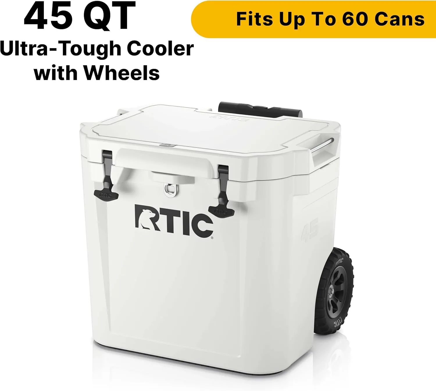 RTIC 45 QT Wheeled Ultra-Tough Cooler Hard Insulated Portable Ice Chest Box for Beach, Drink, Beverage, Camping, Picnic, Fishing, Boat, Barbecue, Rotomolded Construction