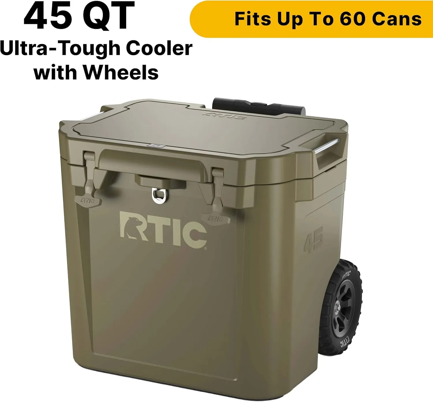 RTIC 45 QT Wheeled Ultra-Tough Cooler Hard Insulated Portable Ice Chest Box for Beach, Drink, Beverage, Camping, Picnic, Fishing, Boat, Barbecue, Rotomolded Construction