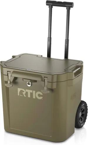 RTIC 45 QT Wheeled Ultra-Tough Cooler Hard Insulated Portable Ice Chest Box for Beach, Drink, Beverage, Camping, Picnic, Fishing, Boat, Barbecue, Rotomolded Construction