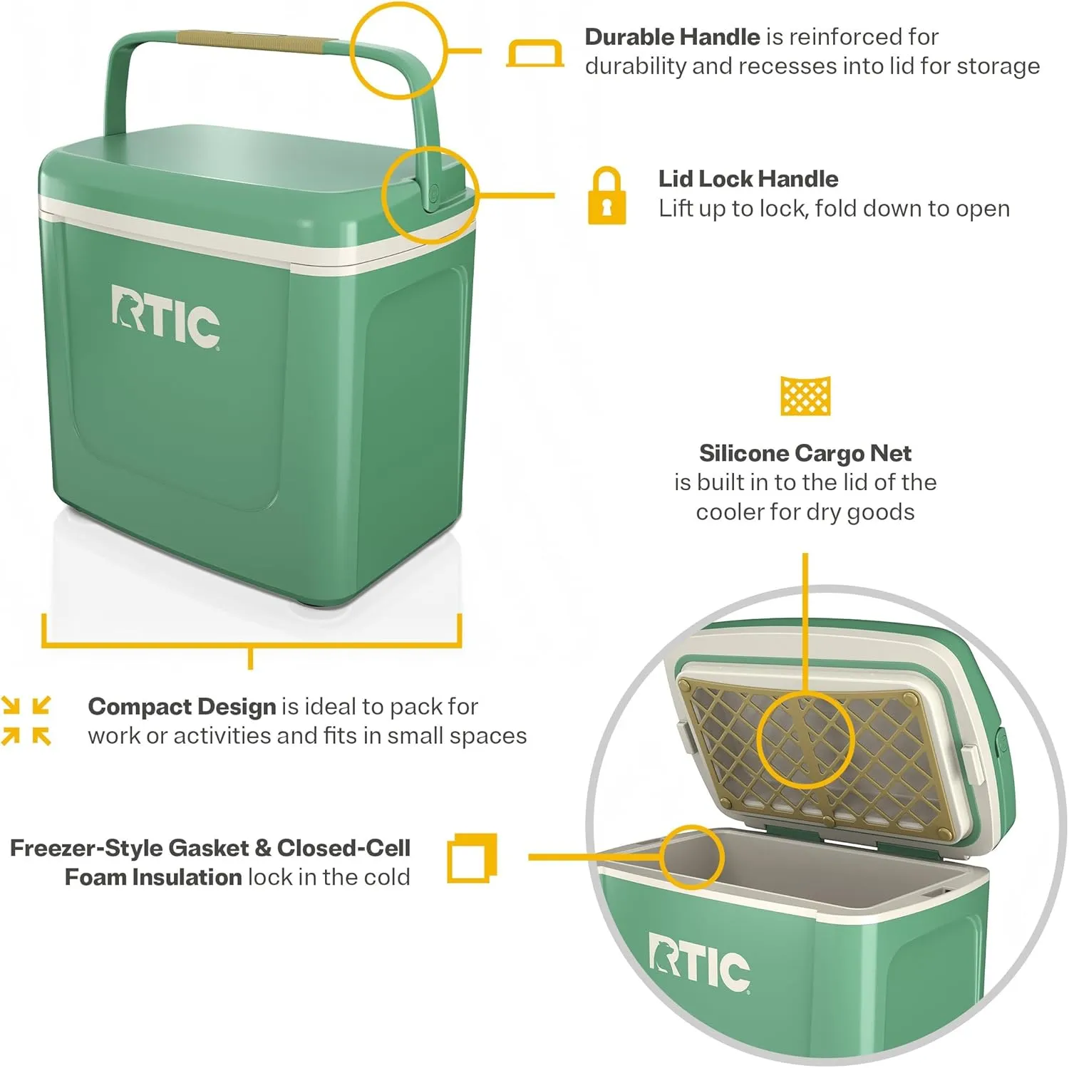 RTIC 8 QT Road Trip Personal Cooler, Small, Compact, Insulated, Portable Ice Chest Box for Food, Drink, Beverage, Beach, Camping, Picnic, Fishing, Boat, 12-Can Capacity