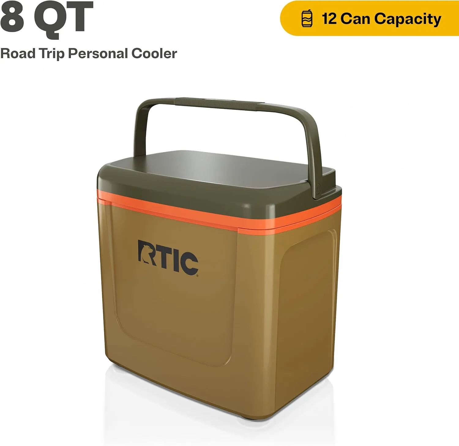 RTIC 8 QT Road Trip Personal Cooler, Small, Compact, Insulated, Portable Ice Chest Box for Food, Drink, Beverage, Beach, Camping, Picnic, Fishing, Boat, 12-Can Capacity