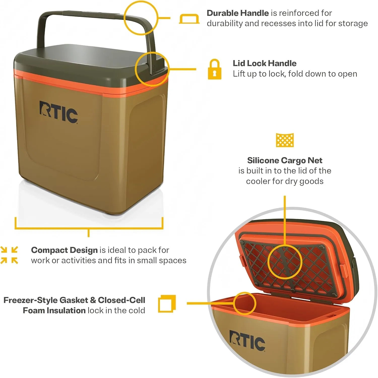 RTIC 8 QT Road Trip Personal Cooler, Small, Compact, Insulated, Portable Ice Chest Box for Food, Drink, Beverage, Beach, Camping, Picnic, Fishing, Boat, 12-Can Capacity