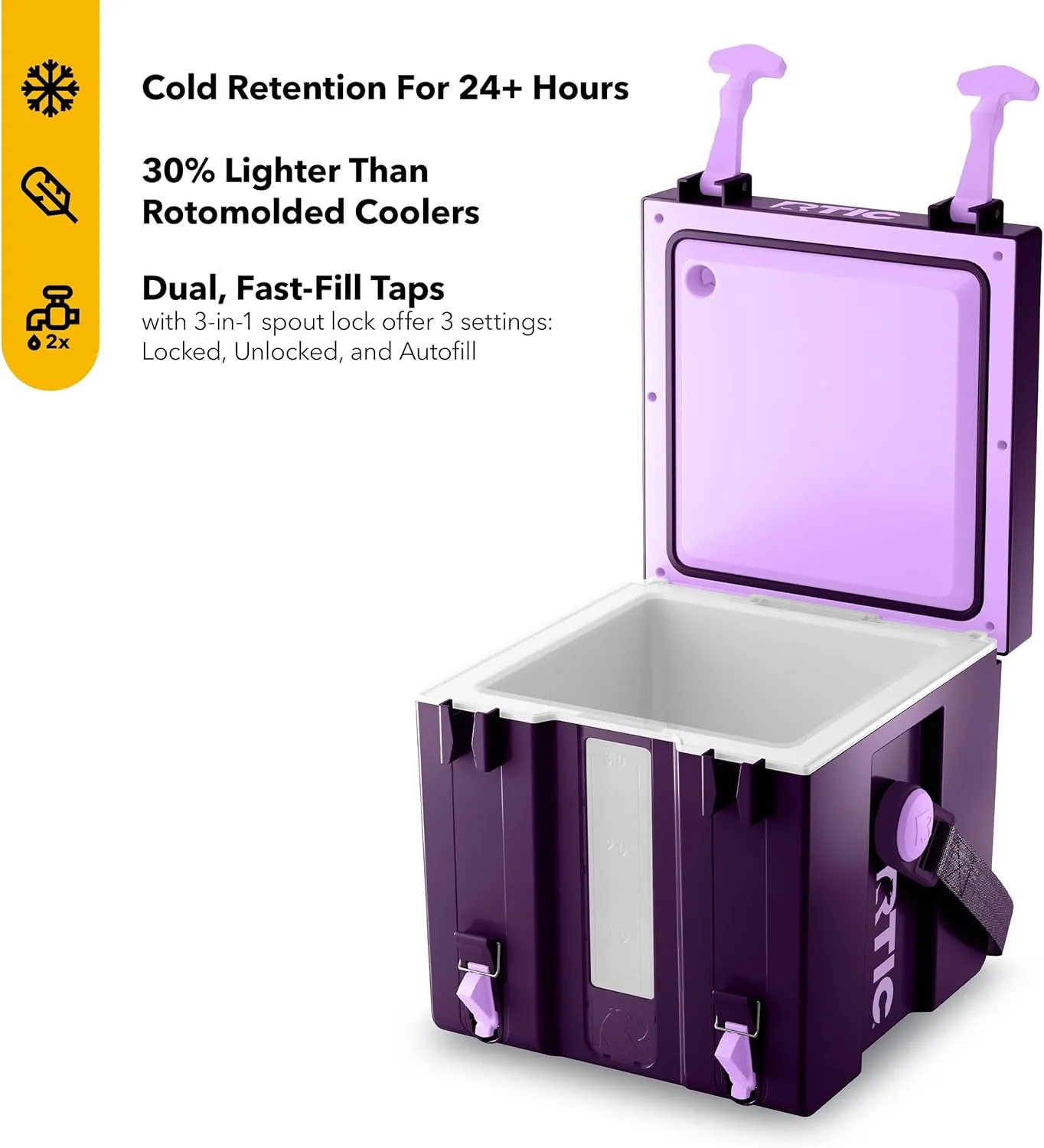 RTIC Halftime Water Cooler Portable Carrier Container, Drink Beverage Dispenser, Stackable with 2 Taps, Bottleless, BPA-Free, for Sports, Camping, BBQ, Parties, Picnic, & More, Plum/Lavender