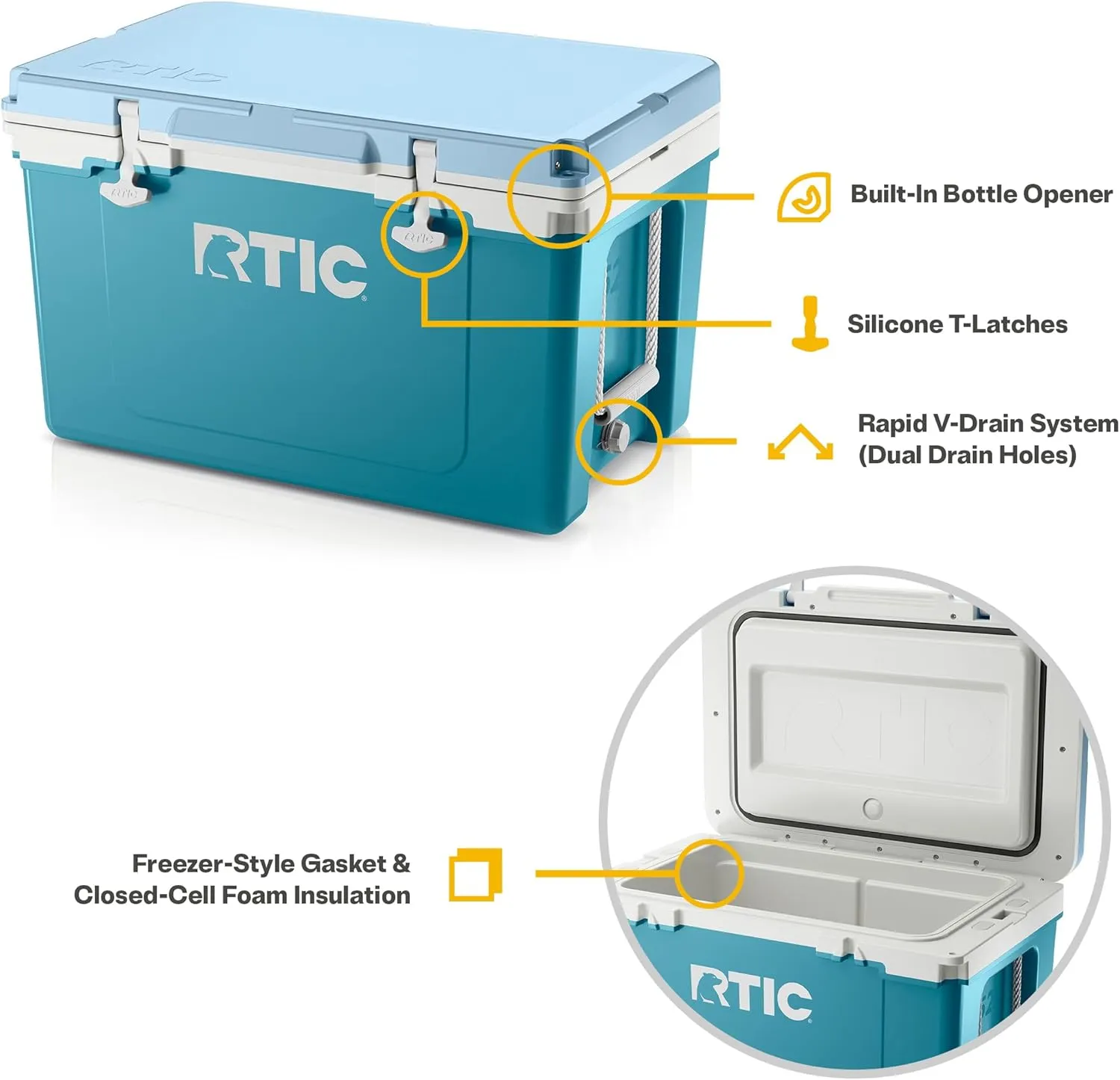 RTIC Ultra-Light 52 Quart Hard Cooler Insulated Portable Ice Chest Box for Beach, Drink, Beverage, Camping, Picnic, Fishing, Boat, Barbecue, 30% Lighter Than Rotomolded Coolers